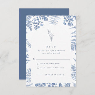 Elegante French Blue Bloom Floral Wedding RSVP Karte