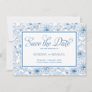 Elegante French Blue Floral Toile Hochzeit Save The Date