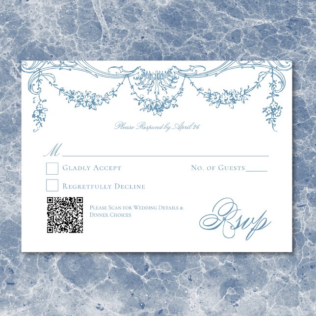 Elegante French Blue Viktorianisch Chinoiserie Hoc RSVP Karte (Elegant French Blue Victorian Chinoiserie Wedding RSVP Card)