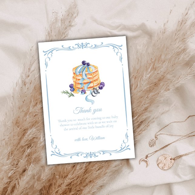 Elegante French Blueberry Pancake Baby Shower Dankeskarte (Elegant French Blueberry Pancake Baby Shower Thank You Card)
