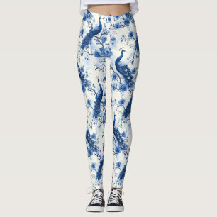 Elegante French Chinoiserie Blaues Meer Leggings