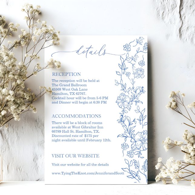 Elegante French Dusty Blue Vintage Wedding Begleitkarte (French Toile inspired Vintage Blue Wedding Enclosure Card for Details)