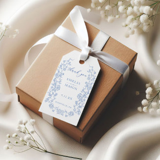 Elegante French Dusty Blue Vintage Wedding Geschenkanhänger