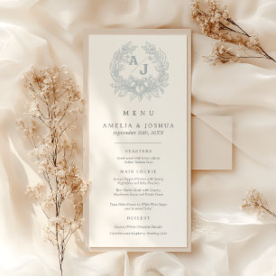 Elegante French Floral Blue Toile Hochzeit Menükarte