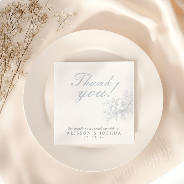 Elegante French Floral Blue Toile Hochzeit Serviette (Von Creator hochgeladen)