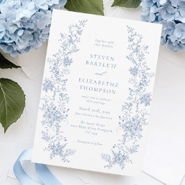 Elegante French Floral Dusty Blue Wedding Einladung