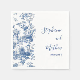 Elegante French Floral Toile Blue Wedding Serviette