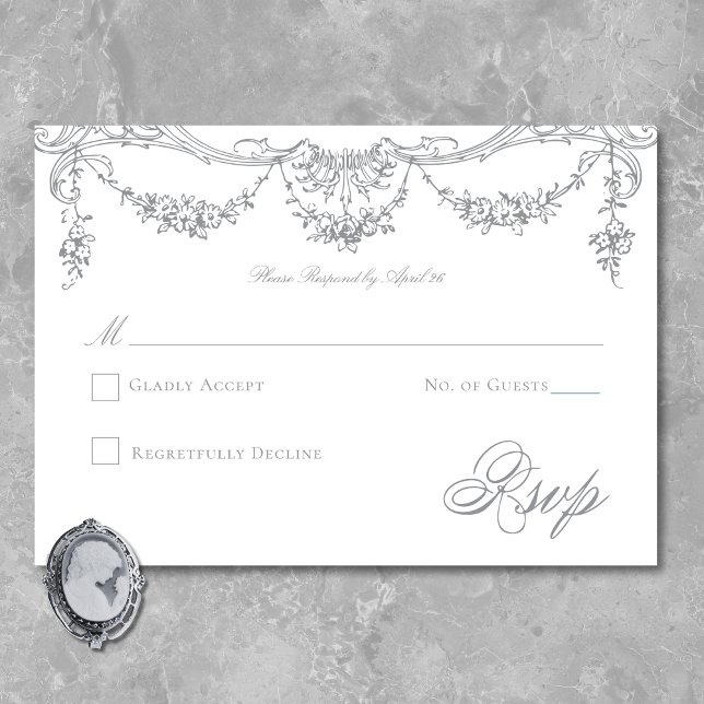Elegante French Gray Viktorianisch Chinoiserie Hoc RSVP Karte (Elegant French Gray Victorian Chinoiserie Wedding RSVP Card)