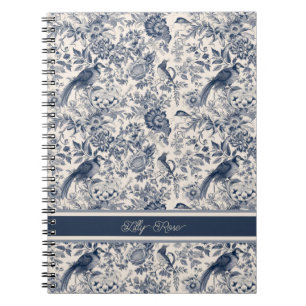 Elegante French Vintag Blue Floral Toile de Jouy Notizblock