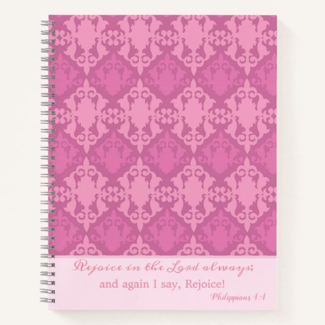 Elegante Freude am Lord Pink Damask Notizbuch (Vorderseite)