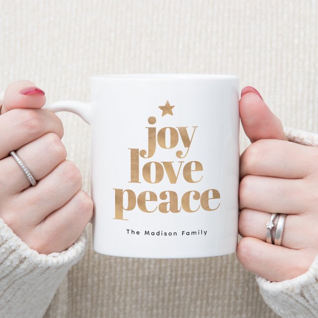 Elegante Freude, Liebe, Peace Gold Christmas Kaffeetasse (Von Creator hochgeladen)
