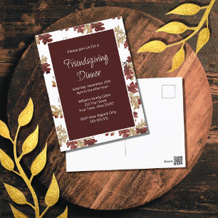 Elegante Friendsgiving Dinner Fall Foliage Feiertagspostkarte