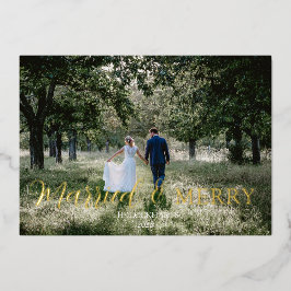 Elegante, frisch verheiratete Verheiratet & Merry  Folien Feiertagskarte
