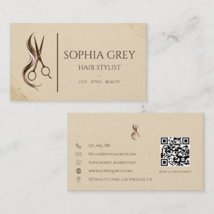 Elegante Friseurin in Beige und Braun  Visitenkarte