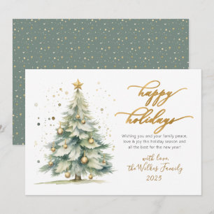 Elegante Frohe Feiertage Gold Schrift Christmasbau Feiertagskarte