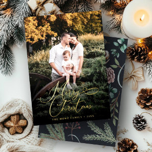 Elegante Frohe Weihnachten Modernes Foto Pine Cone Folien Feiertagskarte