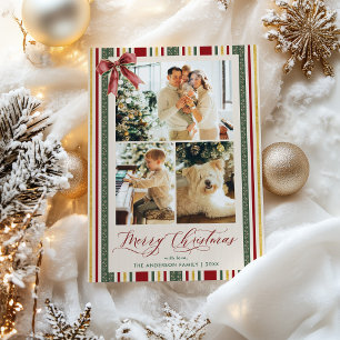 Elegante Frohe Weihnachten Vintage Streifen Bow Fo