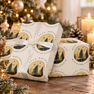 Elegante FROHE WEIHNACHTEN Warmer Goldener Kiefern Geschenkpapier