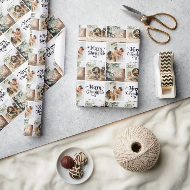Elegante frohe Weihnachtsfamilie 3 Foto Collage Geschenkpapier (Kunsthandwerk)