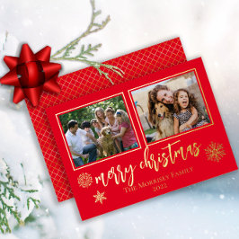 Elegante Frohe Weihnachtsschneeflocken 2 Foto Folien Feiertagskarte