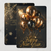 Elegante Frohes Neues Jahr Goldene Schwarze Ballon