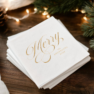 Elegante fröhliche Kalligrafie-Schriftzug-Feier Servietten Mit Folie