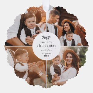 Elegante fröhliche Weihnachtsgrün Foto Collage Ornament Karte