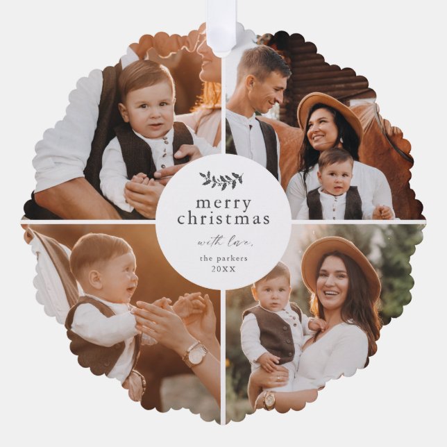 Elegante fröhliche Weihnachtsgrün Foto Collage Ornament Karte (Vorderseite)