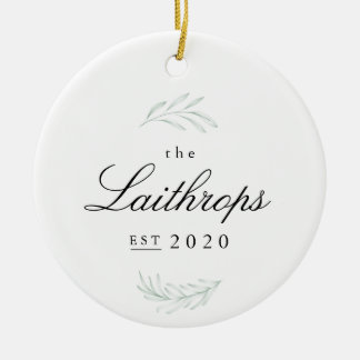 Elegante Fronds Neu verheiratete erste Weihnachtsf Keramik Ornament