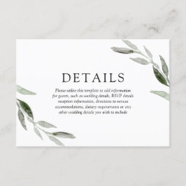 Elegante Frühjahrsgrün-Leaf Hochzeitdetails Begleitkarte
