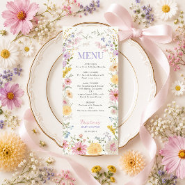 Elegante Frühling-Wildblumen-Baby-Shower-Speisekar Einladung