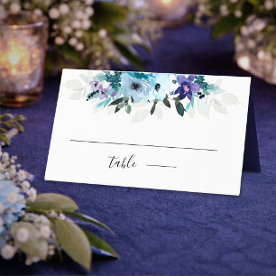 Elegante Frühlings- staubblaue lila Blumenhochzeit Platzkarte