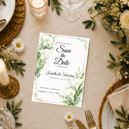 Elegante Frühlings-Zantedeschia-Romanze Hochzeit Save The Date