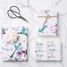 Elegante Frühlingsblossom Rosa Wasserfarben Kunst Geschenkpapier Set