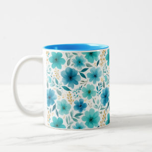 Elegante Frühlingsblumen Blau Zweifarbige Tasse