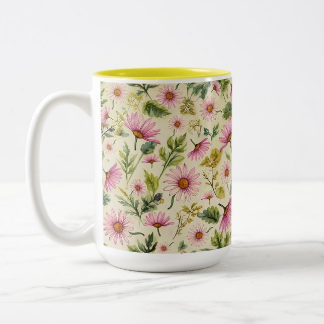 Elegante Frühlingsblumen Zweifarbige Tasse (Links)
