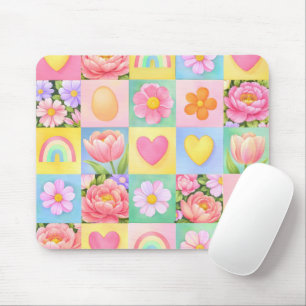 Elegante Frühlingsblüten Herz Karomuster Mousepad