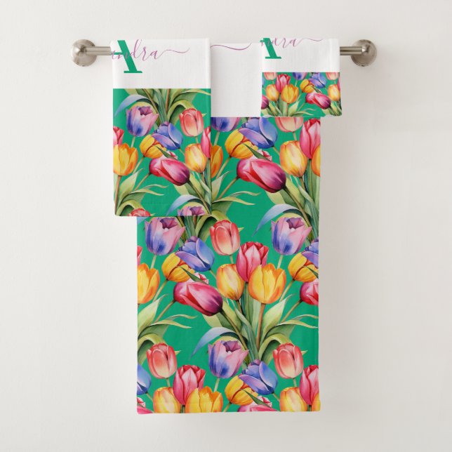 Elegante Frühlingsfarben Tulpen Handtuch Set (Insitu)