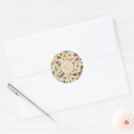Elegante Frühlingsfloral mit Monogramm Runder Aufkleber