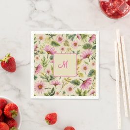 Elegante Frühlingsfloral mit Monogramm Serviette