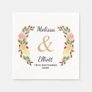 Elegante Frühlingsflorale Wasserfarben - Kranz Serviette