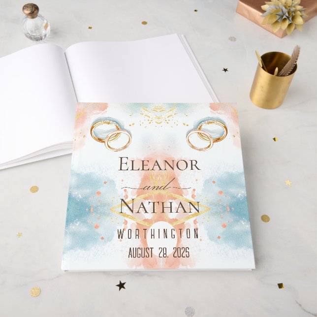 elegante Frühlingsgoldringe Hochzeit Gästebuch (Vorderseite Offen)