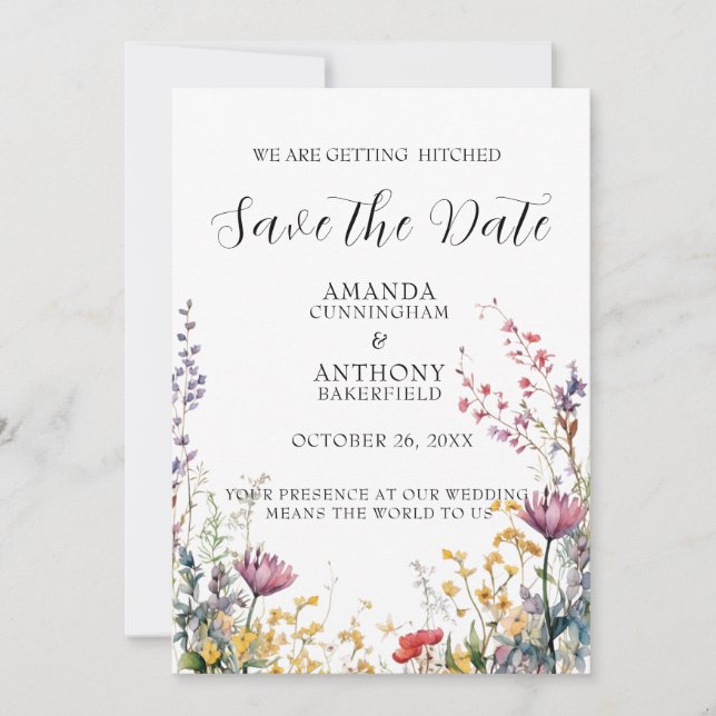 Elegante Frühlingswildblumen-Hochzeit - Save the D Date (Vorderseite)
