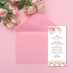 Elegante Frühlingszeit Rose Rosa Hochzeit Menükarte