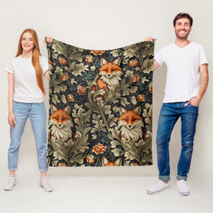 Elegante Füchse William Morris inspiriertes Muster Fleecedecke