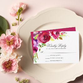 Elegante Fuchsia Pink Floral Wedding RSVP Card