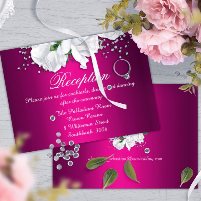 Elegante Fuchsia Pink Hochzeitsempfehlung Begleitkarte (Von Creator hochgeladen)