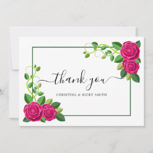 Elegante Fuchsia Pink Rose Bouquet Blume Hochzeit Dankeskarte