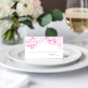 Elegante Fuchsia Pink und Gray Bloral Peony Weddin Platzkarte