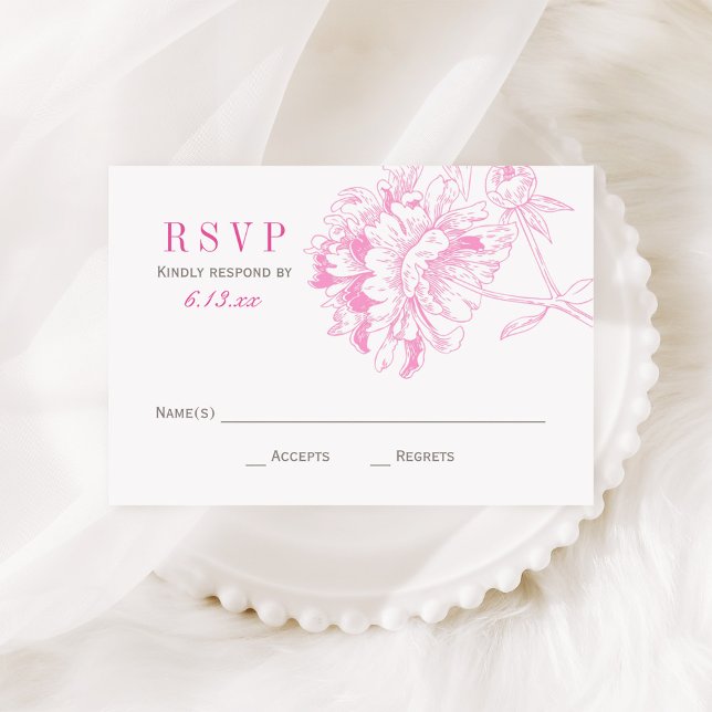 Elegante Fuchsia Pink und Gray Bloral Peony Weddin RSVP Karte (Von Creator hochgeladen)
